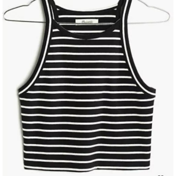Madewell Crop Tank Top in Gabi Stripe Black And White Racerback Size XXS - Picture 3 of 7